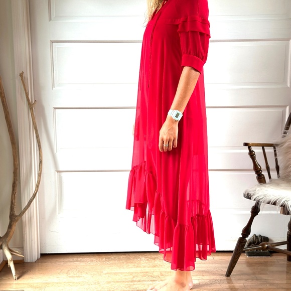 Sandro Paris Red Ruffled Midi Dress – Size 36 small - Picture 6 of 9